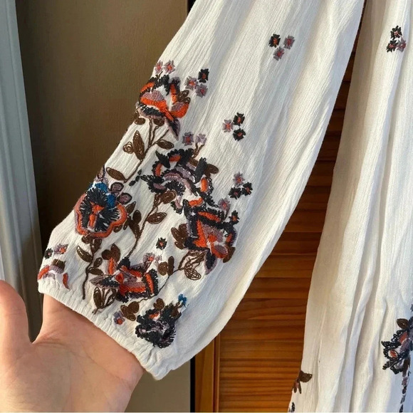 Free People Womens Ivory Oxford Embroidered Mini Dress Floral Gauze Sz S $129 - Picture 3 of 14